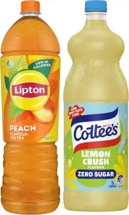 IGA Cottee’s Cordial 1 Litre or Lipton Iced Tea 1.5 Litre Selected Varieties offer