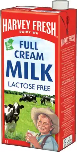 IGA Harvey Fresh UHT Lactose Free Full Cream or Skim Milk 1 Litre offer