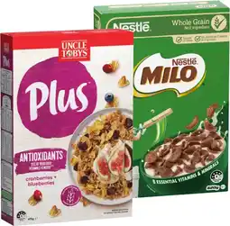 IGA Nestlé Milo Cereal 535-620g or Uncle Tobys Plus Cereal 620-705g Selected Varieties offer