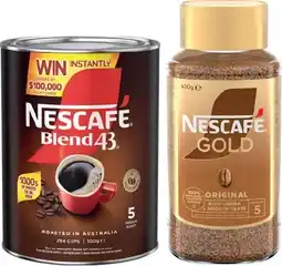 IGA Nescafé Blend 43 Coffee 500g or Gold Original 400g Selected Varieties offer