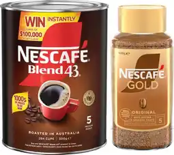 IGA Nescafé Blend 43 Coffee 500g or Gold 400g Selected Varieties offer