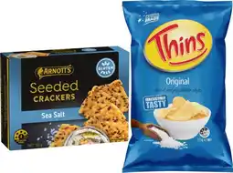 IGA Thins Chips 150-175g or Arnott’s Gold Cracker 90-110g Selected Varieties offer