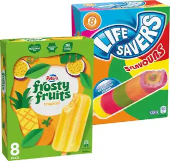 IGA Peters Frosty Fruits 6-8 Pack or Life Savers Ice Block 8 Pack Selected Varieties offer