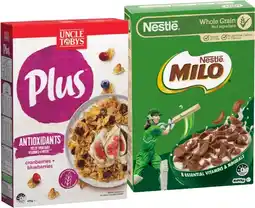 IGA Uncle Tobys Plus Cereal 620-705g or Nestlé Milo Cereal 535-620g Selected Varieties offer