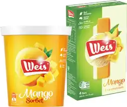 IGA Weis Sorbet, Half & Half 1 Litre or Bar 4-6 Pack Selected Varieties offer