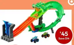 Target Mattel Hot Wheels Monster Trucks Sharks Vs. Dinos Dragon Destruction Playset offer
