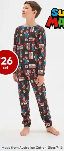 Target Super Mario Australian Cotton Older Boys Waffle Knit Pyjama Set offer