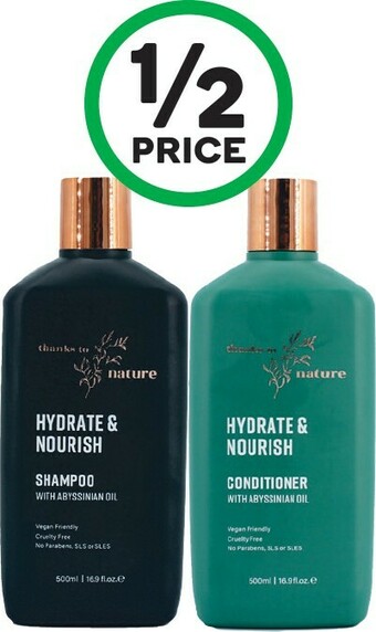 Woolworths Thanks To Nature Shampoo or Conditioner 500ml offer
