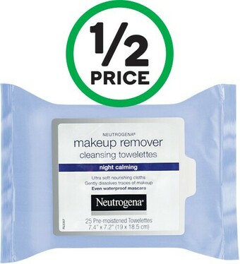 Woolworths Neutrogena Night Calming Makeup Remover Facial Wipes Pk 25 offer