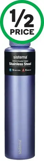 Woolworths Sistema Chic Double Wall Stainless Steel Bottle 600ml offer