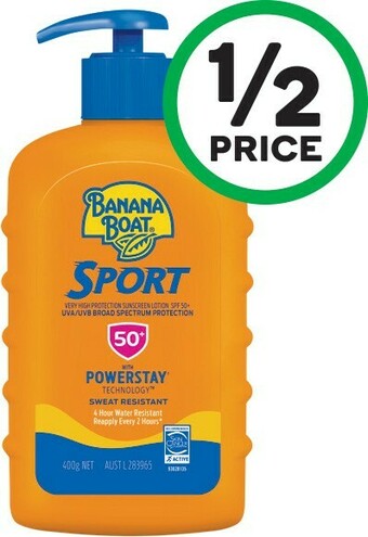 Woolworths Banana Boat SPF50+ Sunscreen Sport 400g# offer