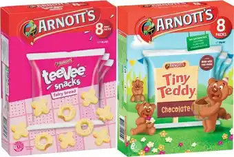 Coles Arnott’s Multipack Tiny Teddy or TeeVee Biscuits 8 Pack 168g-200g offer