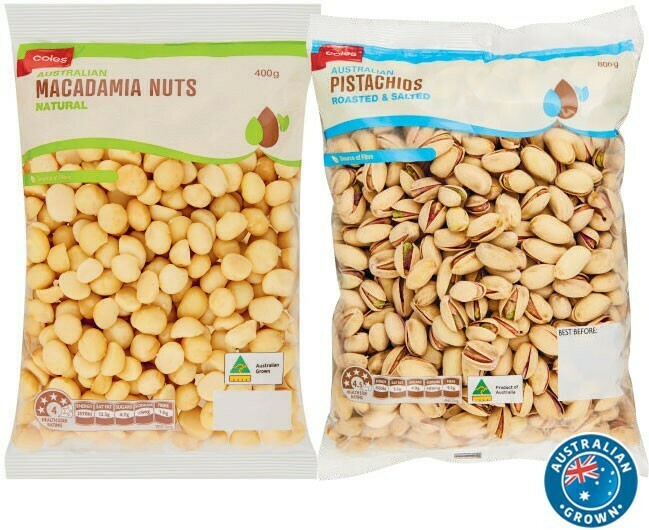 Coles Australian Macadamia Nuts 400g Pack or Pistachios 800g Pack offer