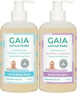 Coles Gaia Natural Baby Hair & Body Wash or Sleeptime Bath 500mL offer