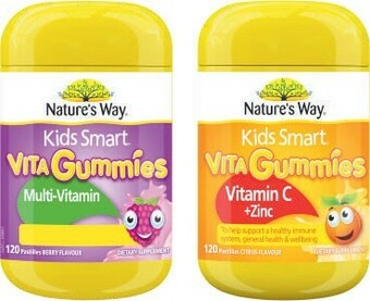 Coles Nature’s Way Kids Smart Gummies Multi-Vitamin +Vegies or Vitamin C + Zinc 120 Pack^ offer