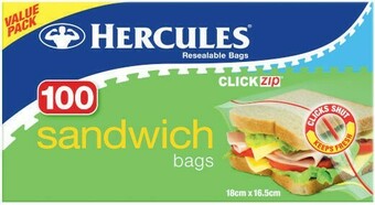 Coles Hercules Clickzip Sandwich Bags 100 Pack offer