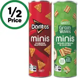 Woolworths Sunbites Grain Waves, Cheetos, Doritos or Twisties Minis Canisters 90-150g offer