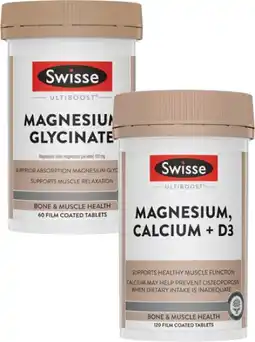 Coles Swisse Ultiboost Magnesium Glycinate Tablets 60 Pack or Magnesium, Calcium + D3 Tablets 120 Pack offer
