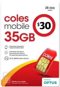 Coles Coles Mobile $30 Prepaid SIM offer
