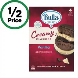 Woolworths Bulla Creamy Classics Ice Cream Sandwiches offer