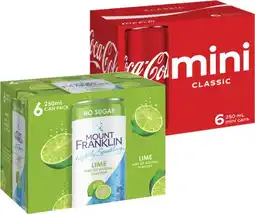 Coles Coca-Cola Soft Drink or Mt Franklin Lightly Sparkling Water 6x250mL offer
