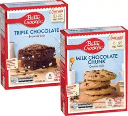 Coles Betty Crocker Choc Chunk Cookie Mix 485g or Triple Choc Fudge Brownie Mix 500g offer