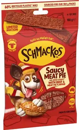 Coles NEW Schmackos Dog Treats Saucy Meat Pie offer