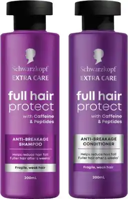 Coles NEW Schwarzkopf Extra Care Full Hair Protect Anti-Breakage Shampoo or Conditioner 200mL offer