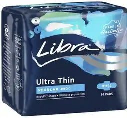 Coles Libra Ultra Thin Pads with Wings Regular 14 Pack or Super 12 Pack offer