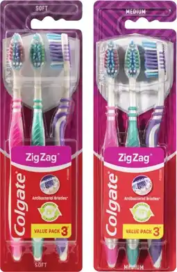 Coles Colgate Zig Zag Medium or Soft Toothbrush 3 Pack offer