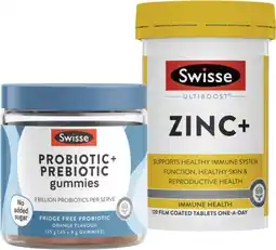 Coles Swisse Probiotic + Prebiotic Gummies 45 Pack or Ultiboost Zinc+ Tablets 120 Pack offer