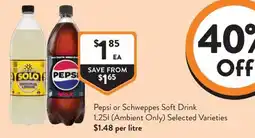 Foodworks Pepsi or Schweppes Soft Drink offer