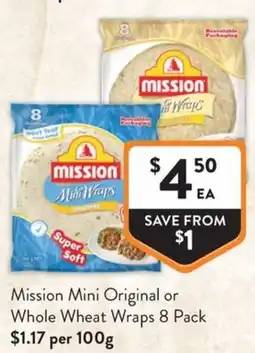 Foodworks Mini Original or Whole Wheat Wraps 8 Pack offer