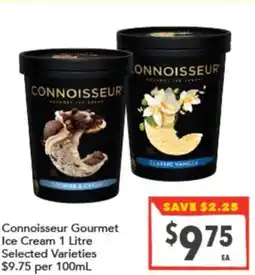 Supa Valu Connoisseur Gourmet Ice Cream 1 Litre Selected Varieties $9.75 per 100mL offer