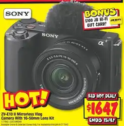 JB Hi-Fi ZV-E10 II Mirrorless Vlog Camera With 16 50mm Lens Kit offer
