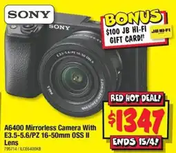 JB Hi-Fi A6400 Mirrorless Camera With E3.5 5.6/PZ 16 50mm OSS II Lens offer