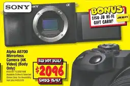 JB Hi-Fi Alpha A6700 Mirrorless Camera 4K Video Body Only offer