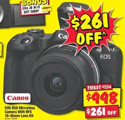 JB Hi-Fi EOS R50 Mirrorless Camera With RFS 18-45mm Lens Kit offer