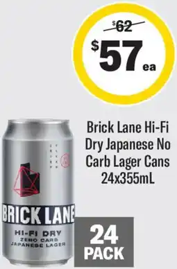 Liquorland Brick Lane Hi-Fi Dry Japanese No Carb Lager Cans offer