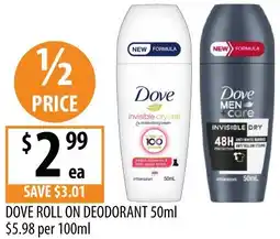 Supabarn Dove roll on deodorant offer