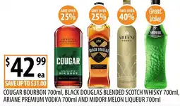 Supabarn Cougar bourbon, black douglas blended scotch whisky, ariane premium vodka and midori melon liqueur offer