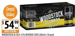 Supabarn Woodstock & cola 12% reserve cans offer