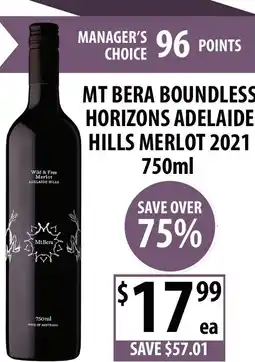 Supabarn Mt bera boundless horizons adelaide hills merlot 2021 offer