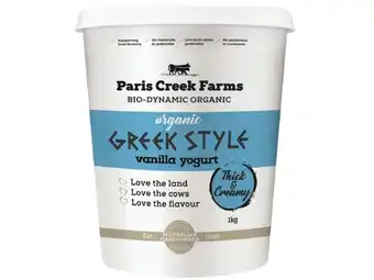 Foodland Paris creek farms organic greek yoghurt 1kg offer