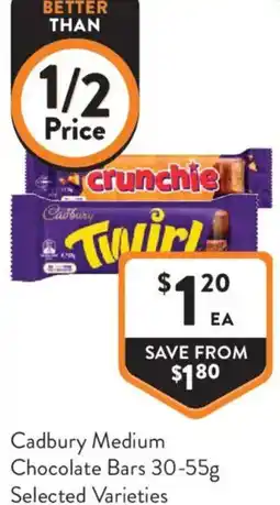 Foodworks Cadbury Medium Chocolate Bars offer