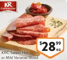 Foodworks KRC Salami Hot or Mild Varieties Sliced offer