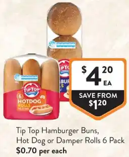 Foodworks Tip Top Hamburger Buns, Hot Dog or Damper Rolls offer