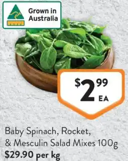Foodworks Baby Spinach, Rocket, & Mesculin Salad Mixes offer