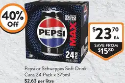 Foodworks Pepsi or Schweppes Soft Drink Cans offer