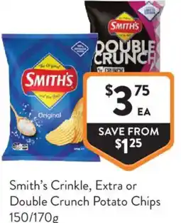 Foodworks Smith's Crinkle, Extra or Double Crunch Potato Chips offer